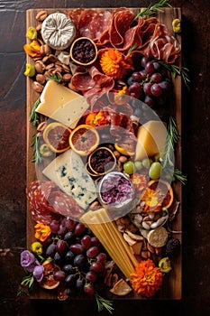 artfully arranged appetizer platter with cheese and charcuterie