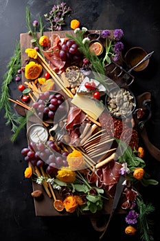 artfully arranged appetizer platter with cheese and charcuterie
