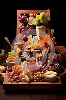 artfully arranged appetizer platter with cheese and charcuterie