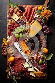 artfully arranged appetizer platter with cheese and charcuterie