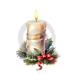 Artfully Illuminated Christmas Candle in Oil Paint Isolation on White Background