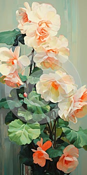 Artgerm Inspired Orange Flowers In Vase: Mural Painting With Ultrafine Detail