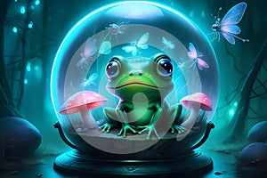 Artgerm\'s iconic glowing frog and a flutter of dragonflies generated by Ai