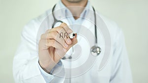 Arthritis, Doctor Writing on Transparent Screen