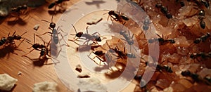 Arthropods crawling on wooden canvas at art event