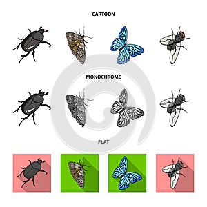 Arthropods insect beetle, moth, butterfly, fly. Insects set collection icons in cartoon,flat,monochrome style vector