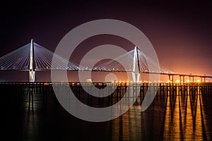 Arthur Ravenel Jr Bridge at Night on Wonders Way in Charleston,
