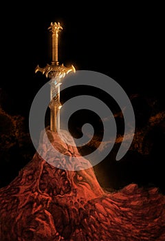 Arthurian sword of legends, cast in stone.