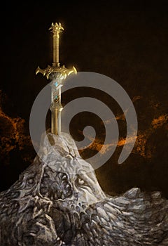 Arthurian sword of legends, cast in stone.