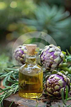 artichoke essential oil. Selective focus photo