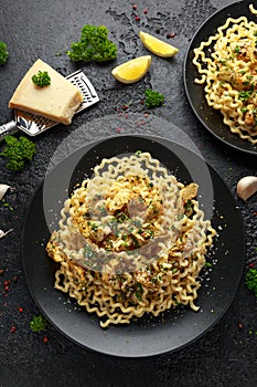 Artichoke hearts and lemon pasta with parmesan cheese and parsley