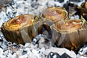 Artichokes on ember BBQ