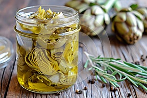 Artichokes pickled olive oil. Generate Ai