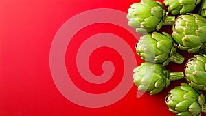 Artichokes on red backdrop