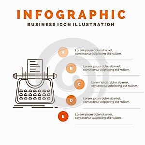 Article, blog, story, typewriter, writer Infographics Template for Website and Presentation. Line Gray icon with Orange