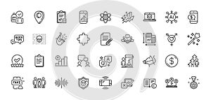 Article, Cyber attack and Genders line icons pack. For web app. Line icons. Vector