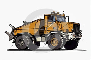 Articulated construction truck cartoon on white background.