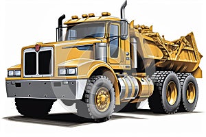 Articulated construction truck cartoon on white background.