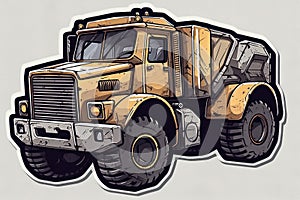 Articulated construction truck cartoon on white background.