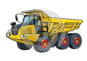 Articulated dump truck car with eyes illustration