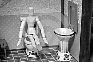 Articulated mannequin in the bathroom of a rural house photo