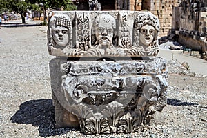 Artifacts carved pillars Myra, Turkey