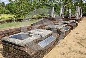 Artifacts at the Sandagiri Stupa at Tissamaharama in Sri Lanka.