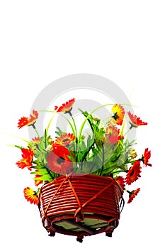 Artificail flower in wood basket