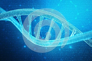 Artifical intelegence DNA molecule. Concept binary code genome. Abstract technology science, concept artifical Dna. 3D