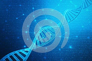 Artifical intelegence DNA molecule. DNA is converted into a binary code. Concept binary code genome. Abstract technology