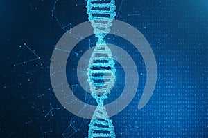 Artifical intelegence DNA molecule. DNA is converted into a binary code. Concept binary code genome. Abstract technology