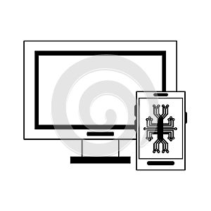 Artifical intelligence icons concept cartoon in black and white