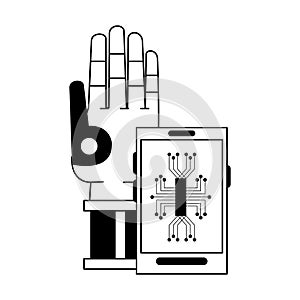 Artifical intelligence icons concept cartoon in black and white