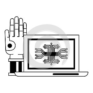 Artifical intelligence icons concept cartoon in black and white