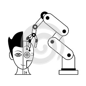 Artifical intelligence icons concept cartoon in black and white