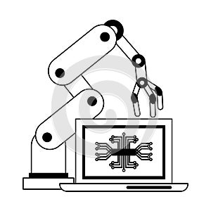 Artifical intelligence icons concept cartoon in black and white