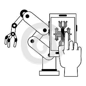 Artifical intelligence icons concept cartoon in black and white