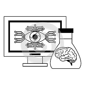 Artifical intelligence icons concept cartoon in black and white