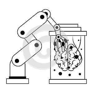 Artifical intelligence icons concept cartoon in black and white