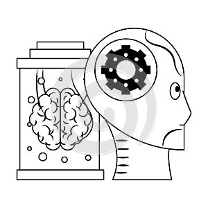 Artifical intelligence icons concept cartoon in black and white