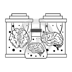 Artifical intelligence icons concept cartoon in black and white