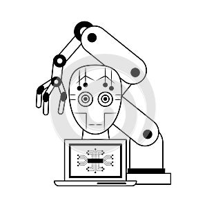 Artifical intelligence icons concept cartoon in black and white photo