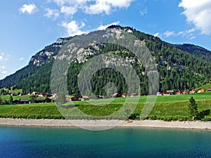 Artifical lake Ganglesee or Gaenglesee on the Valunerbach or Valuenerbach stream and in the Saminatal