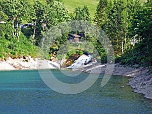 Artifical lake Ganglesee or Gaenglesee on the Valunerbach or Valuenerbach stream and in the Saminatal