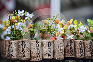 Artifical spring flowers in the local shop on Orange Blossom Festival in the city of Adana