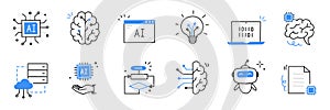 Artificial ai brain icon. Ai machine digital robot hand drawn doodle line icon. Artificial brain algorithm machine