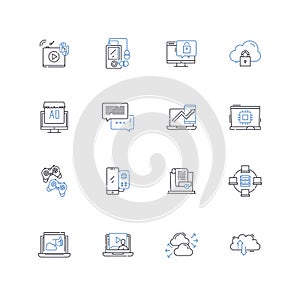 Artificial analysis line icons collection. Automation, Algorithms, Machine Learning, Deep Learning, Neural Nerks, Data