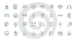 Artificial analytics linear icons set. Machine, Data, Predictive, Insights, Automation, Learning, Algorithm line vector