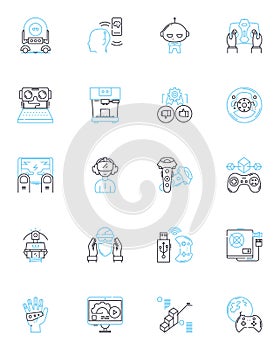 Artificial analytics linear icons set. Machine, Data, Predictive, Insights, Automation, Learning, Algorithm line vector