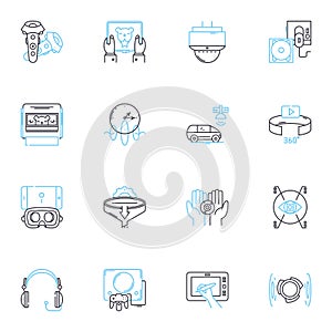 Artificial analytics linear icons set. Machine, Data, Predictive, Insights, Automation, Learning, Algorithm line vector